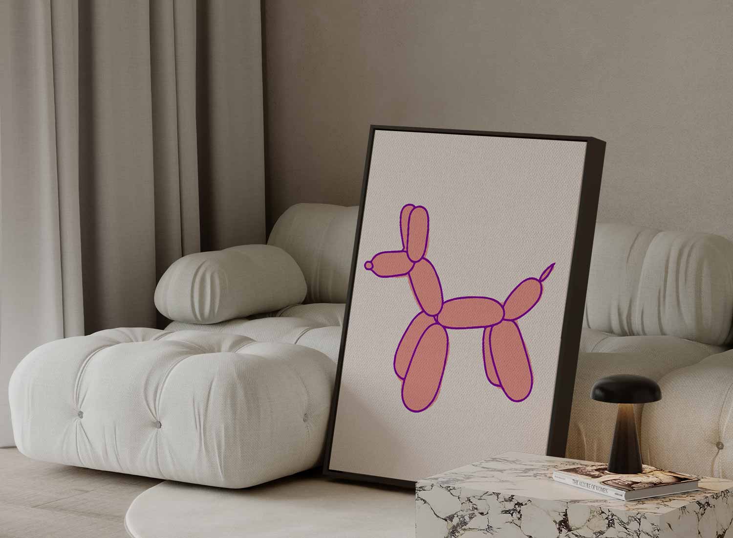 Speelse Ballonhond Illustratie Kunstwerk-canvas-dibond-plexiglas-wanddecoratie-WallArtistic