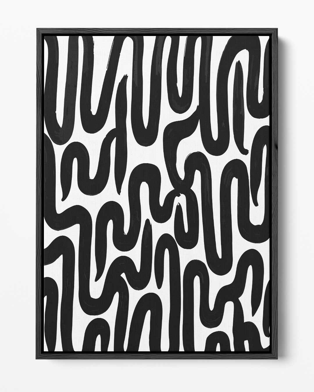 Golvende Zwarte Lijnen op Wit Kunstwerk-canvas-dibond-plexiglas-wanddecoratie-WallArtistic