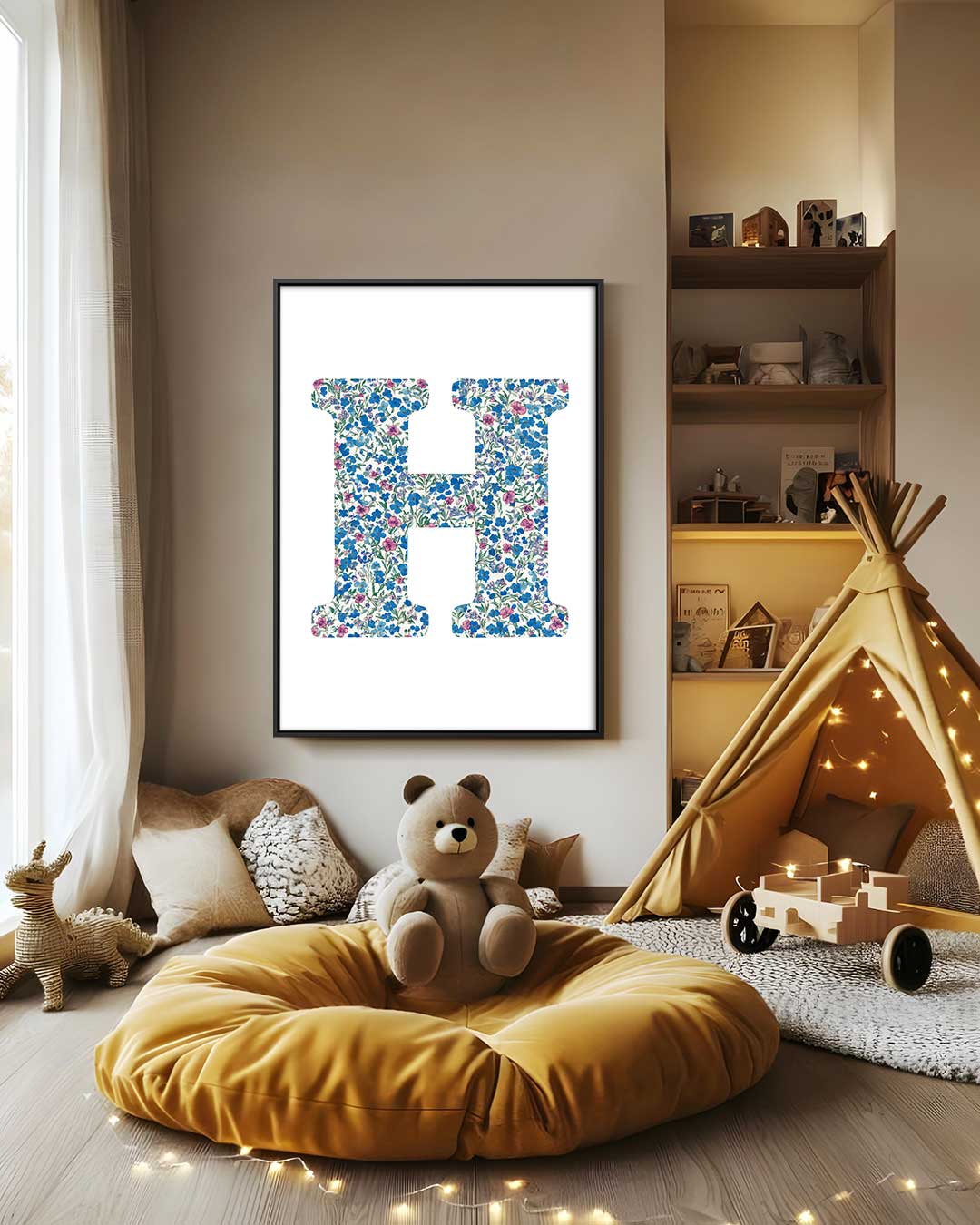 Bloemrijke Letter H Kunstwerk-canvas-dibond-plexiglas-wanddecoratie-WallArtistic