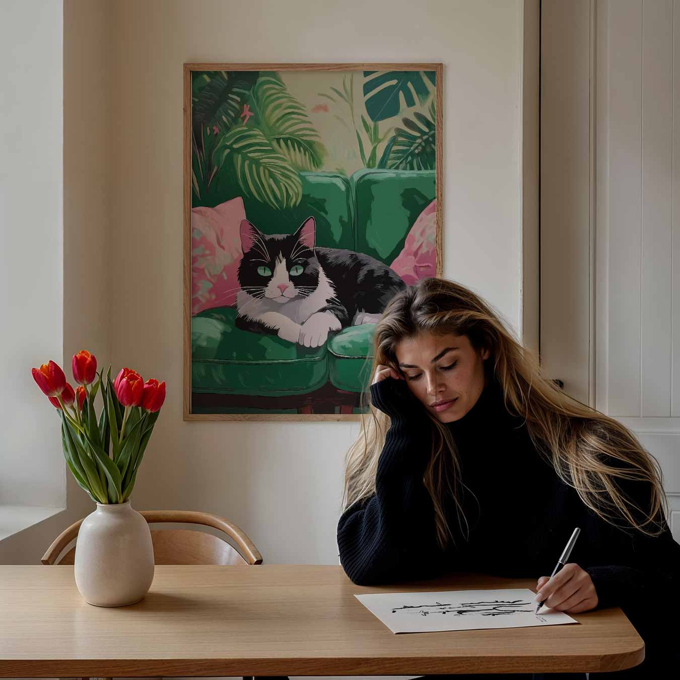 Tropische Kat Op Een Groene Bank Poster
