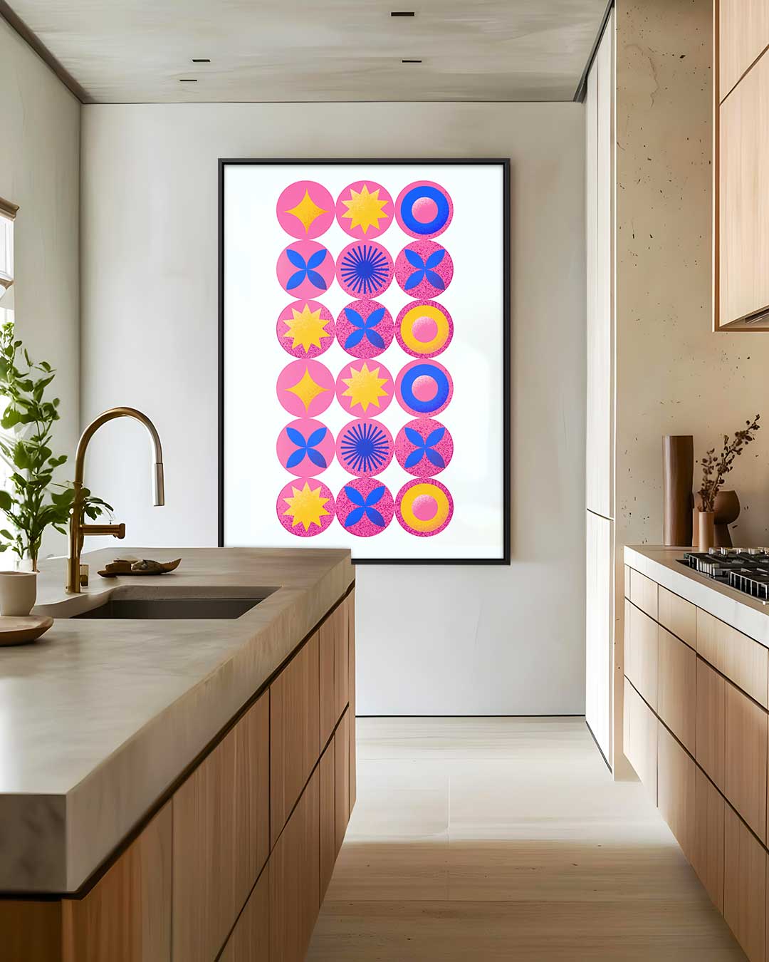 Kleurrijke Retro Cirkelpatronen Kunstwerk-canvas-dibond-plexiglas-wanddecoratie-WallArtistic
