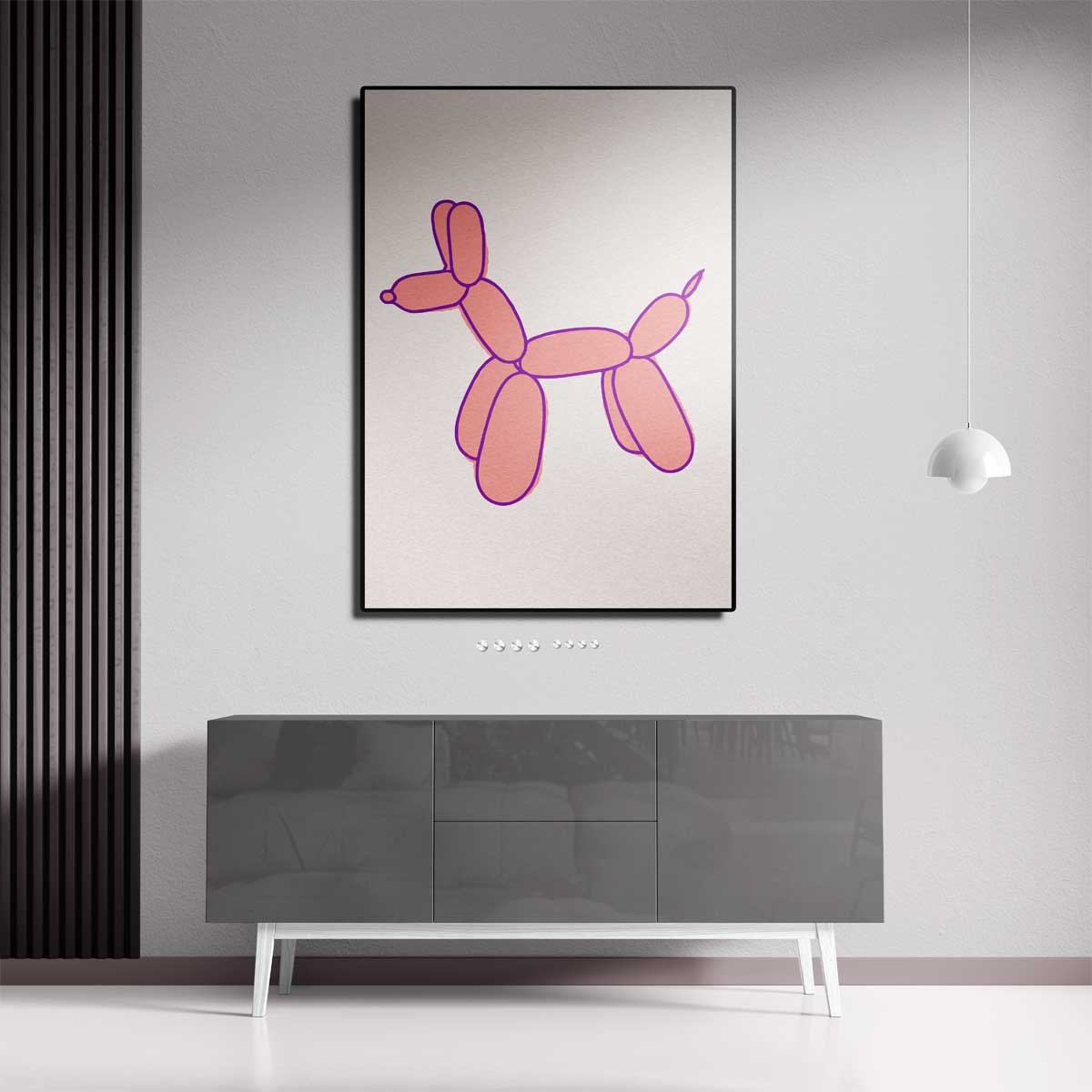 Speelse Ballonhond Illustratie Kunstwerk-canvas-dibond-plexiglas-wanddecoratie-WallArtistic