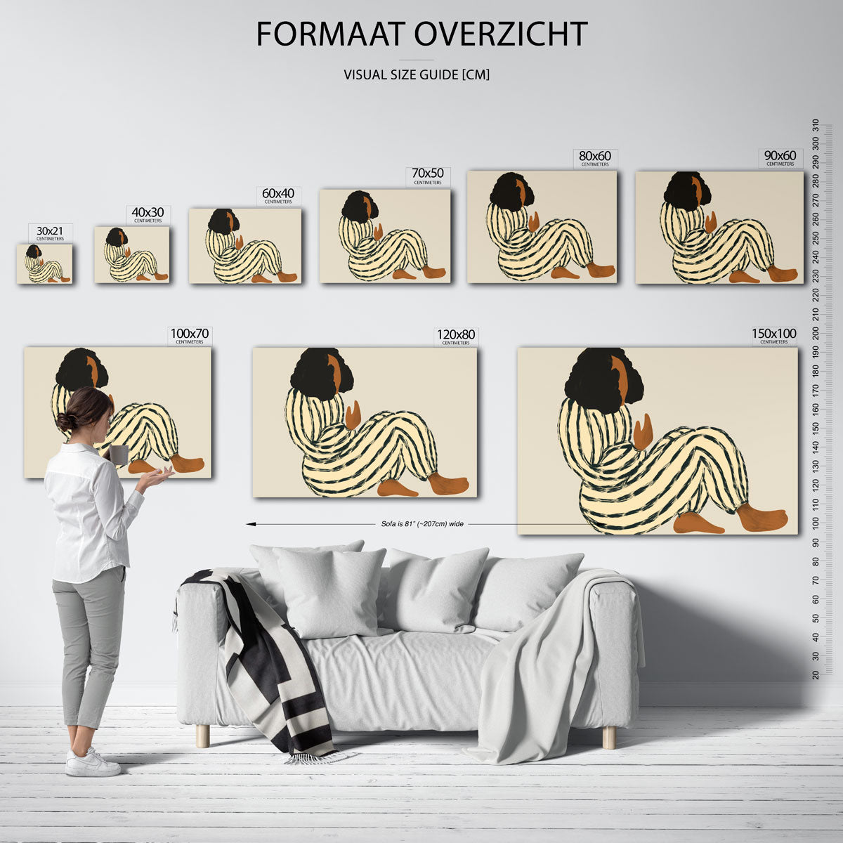 Zittende figuur met strepen Poster