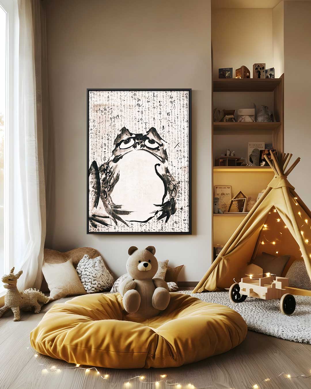 Kikker met Kalligrafie Kunstwerk-canvas-dibond-plexiglas-wanddecoratie-WallArtistic