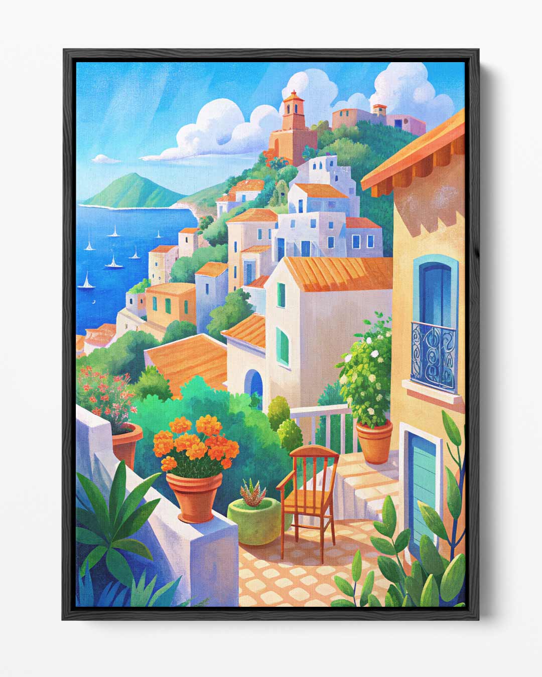 Zonnige Mediterrane Terras Kunstwerk-canvas-dibond-plexiglas-wanddecoratie-WallArtistic