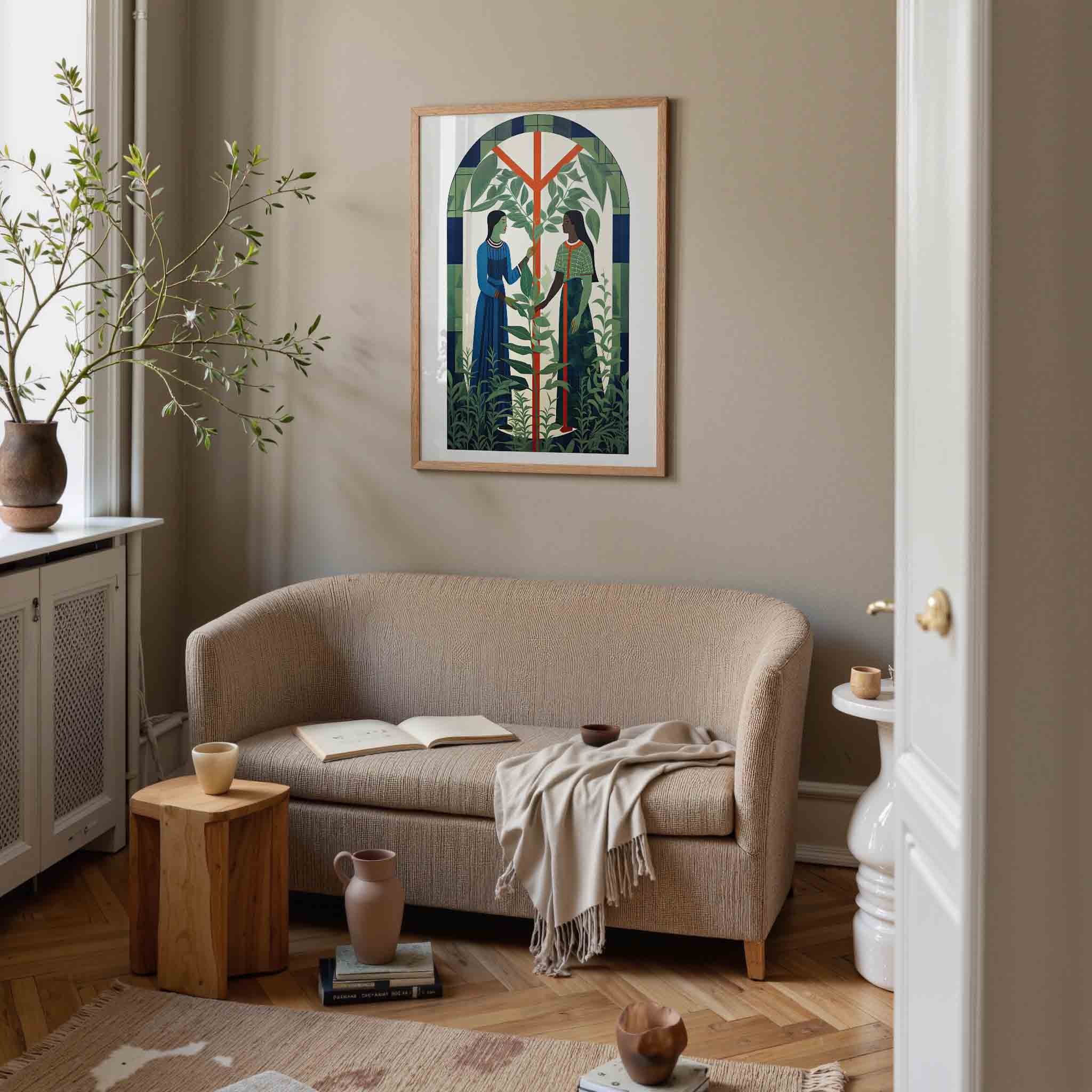 Twee figuren met planten Poster