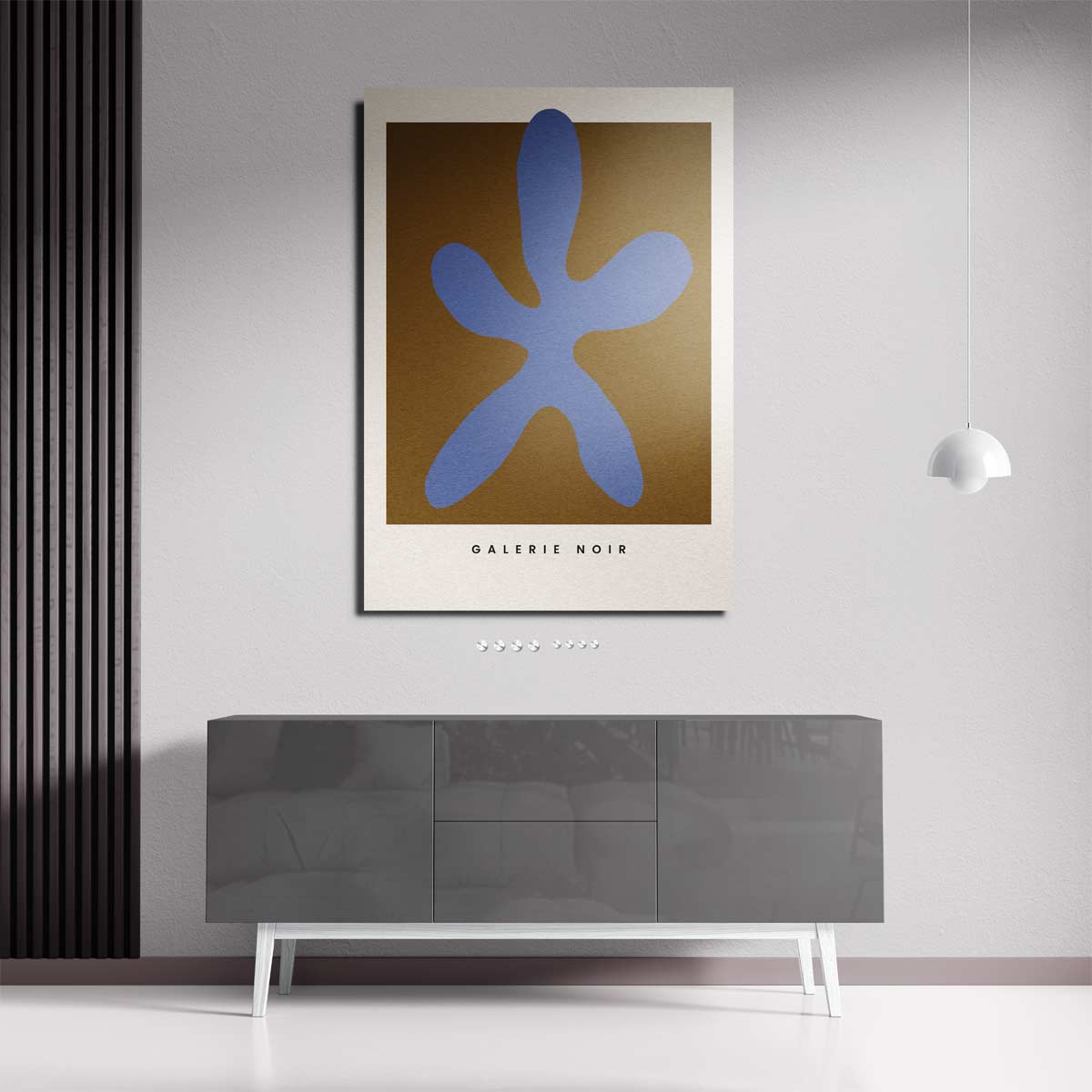 Blauwe Abstracte Vormen op Oker Kunstwerk-canvas-dibond-plexiglas-wanddecoratie-WallArtistic