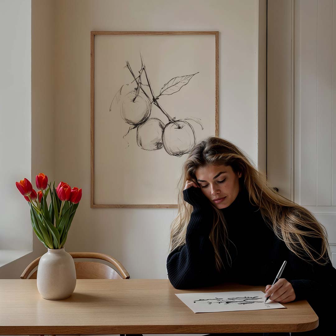 Elegante Schets van Appel Tak Poster-WallArtistic