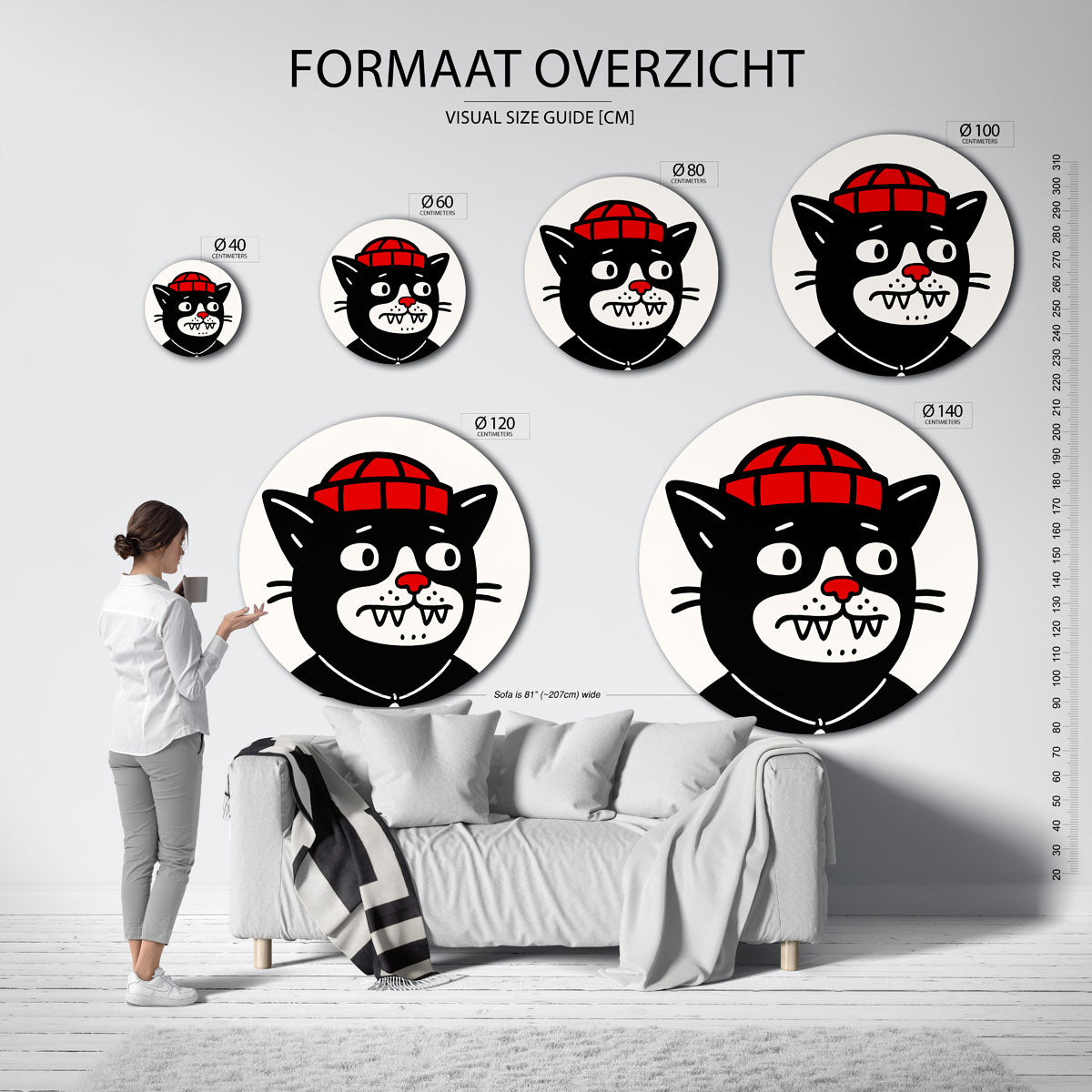Kat met muts Muurcirkel
