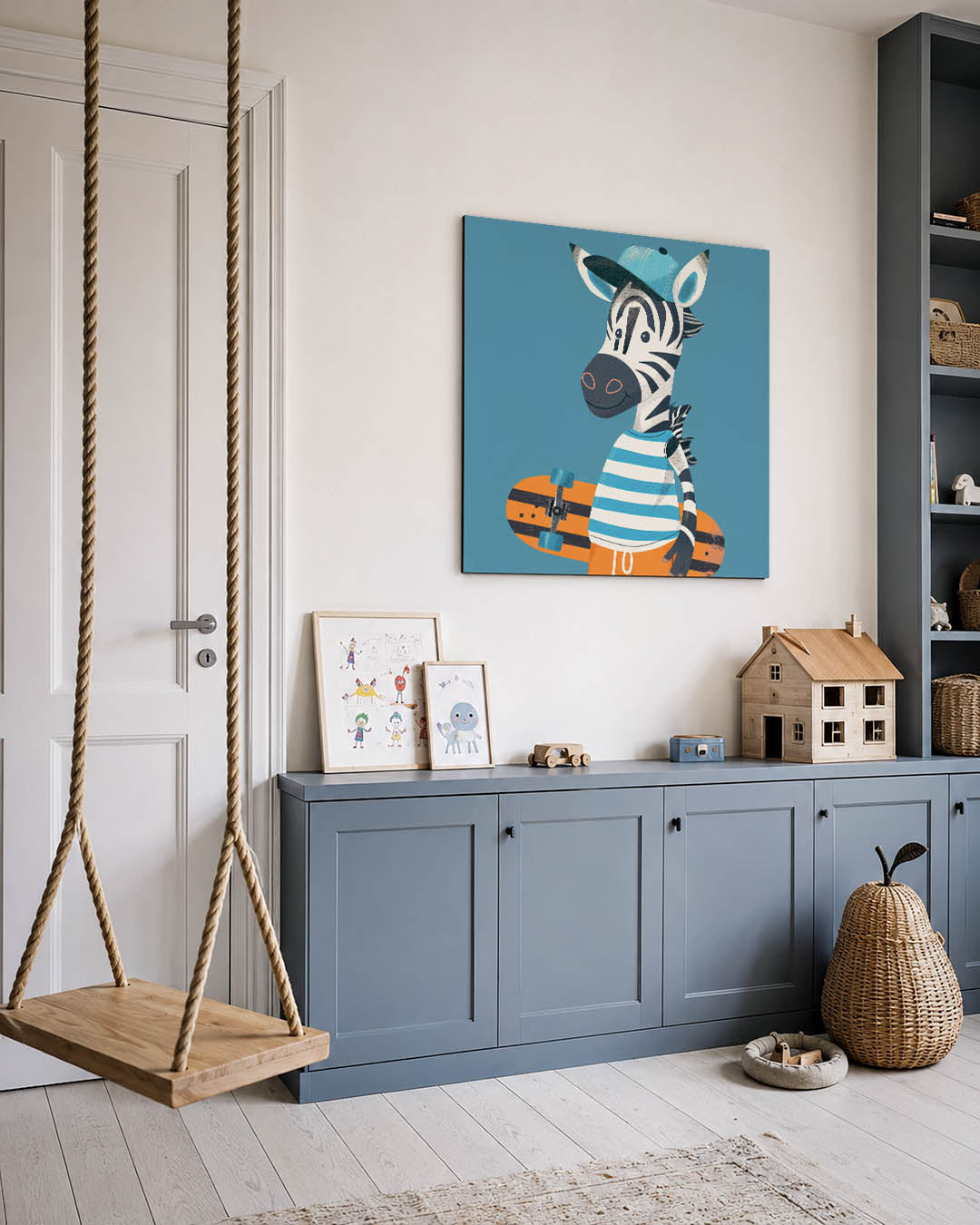 Speelse zebra illustratie Kunstwerk