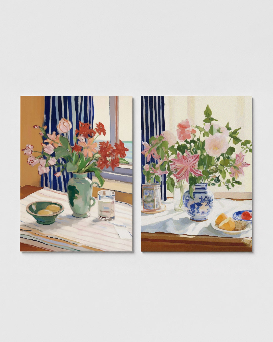 Bloemen en strepen Posterset