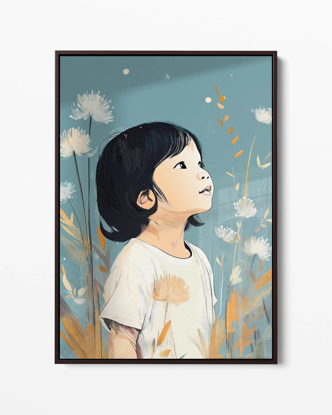 Dromerig Kind in Bloeiende Natuur Kunstwerk-canvas-dibond-plexiglas-wanddecoratie-WallArtistic