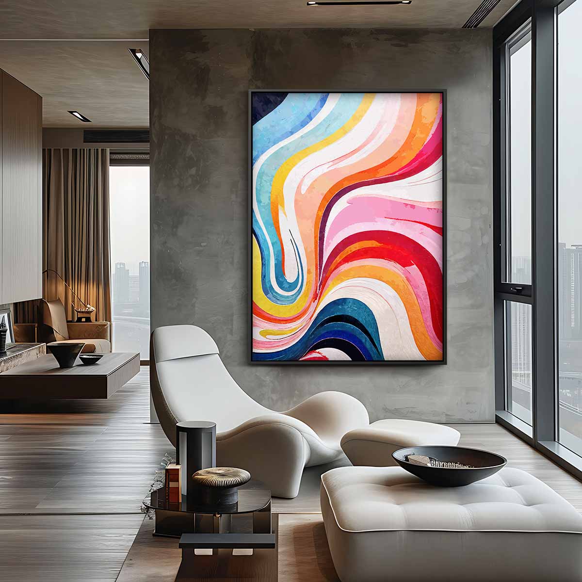 Kleurrijke Golven van Emotie Kunstwerk-canvas-dibond-plexiglas-wanddecoratie-WallArtistic