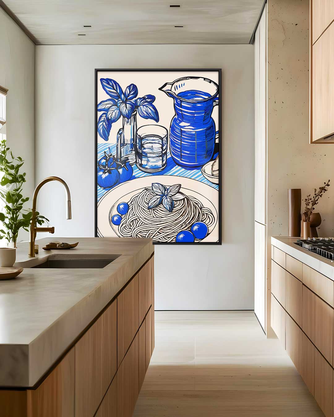 Blauwe Pracht in de Keuken Kunstwerk-canvas-dibond-plexiglas-wanddecoratie-WallArtistic