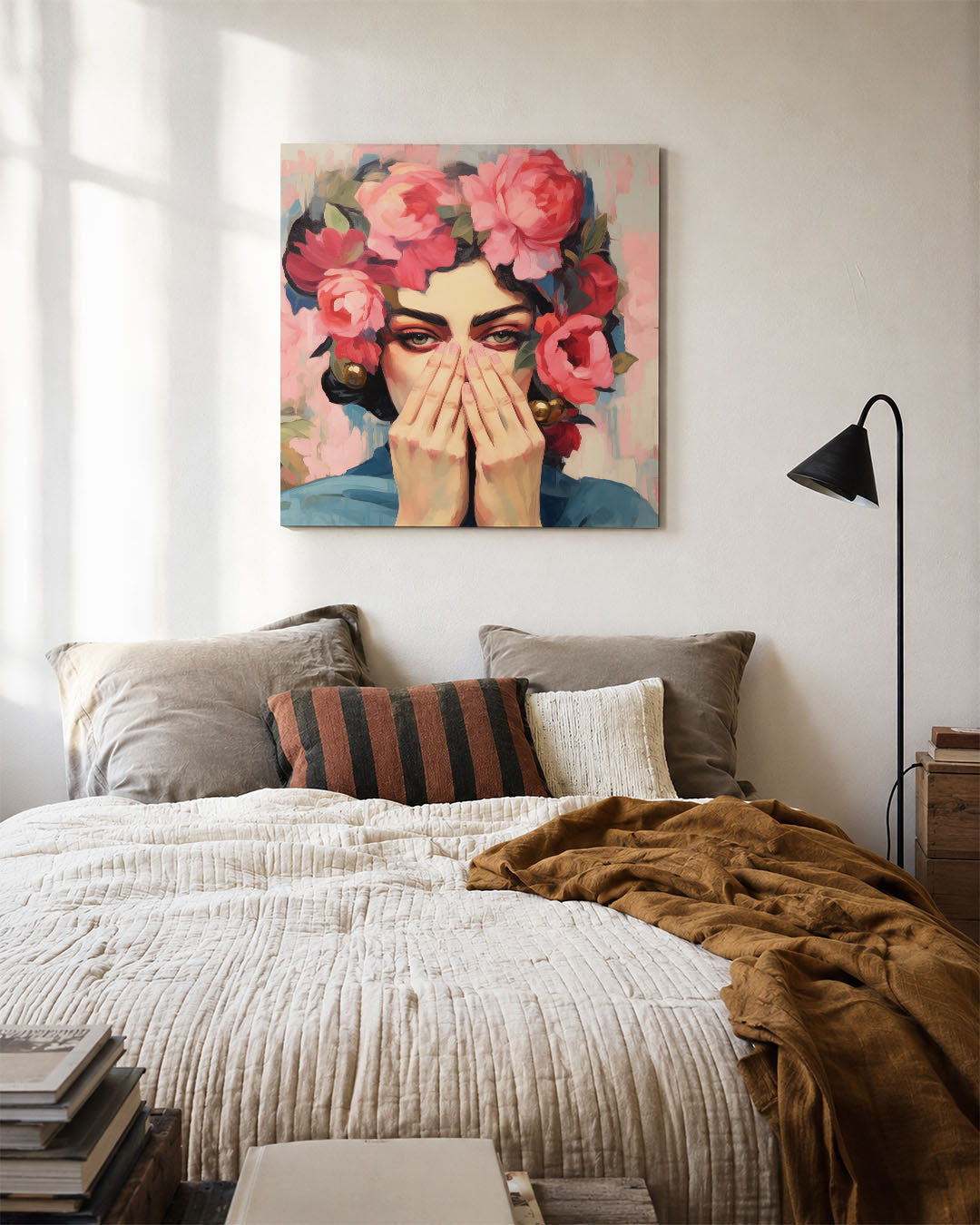 Bloemenportret met handen Kunstwerk