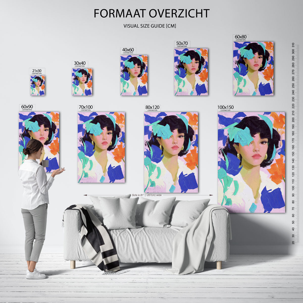 Vrouwelijk portret met kleurrijke accenten Poster