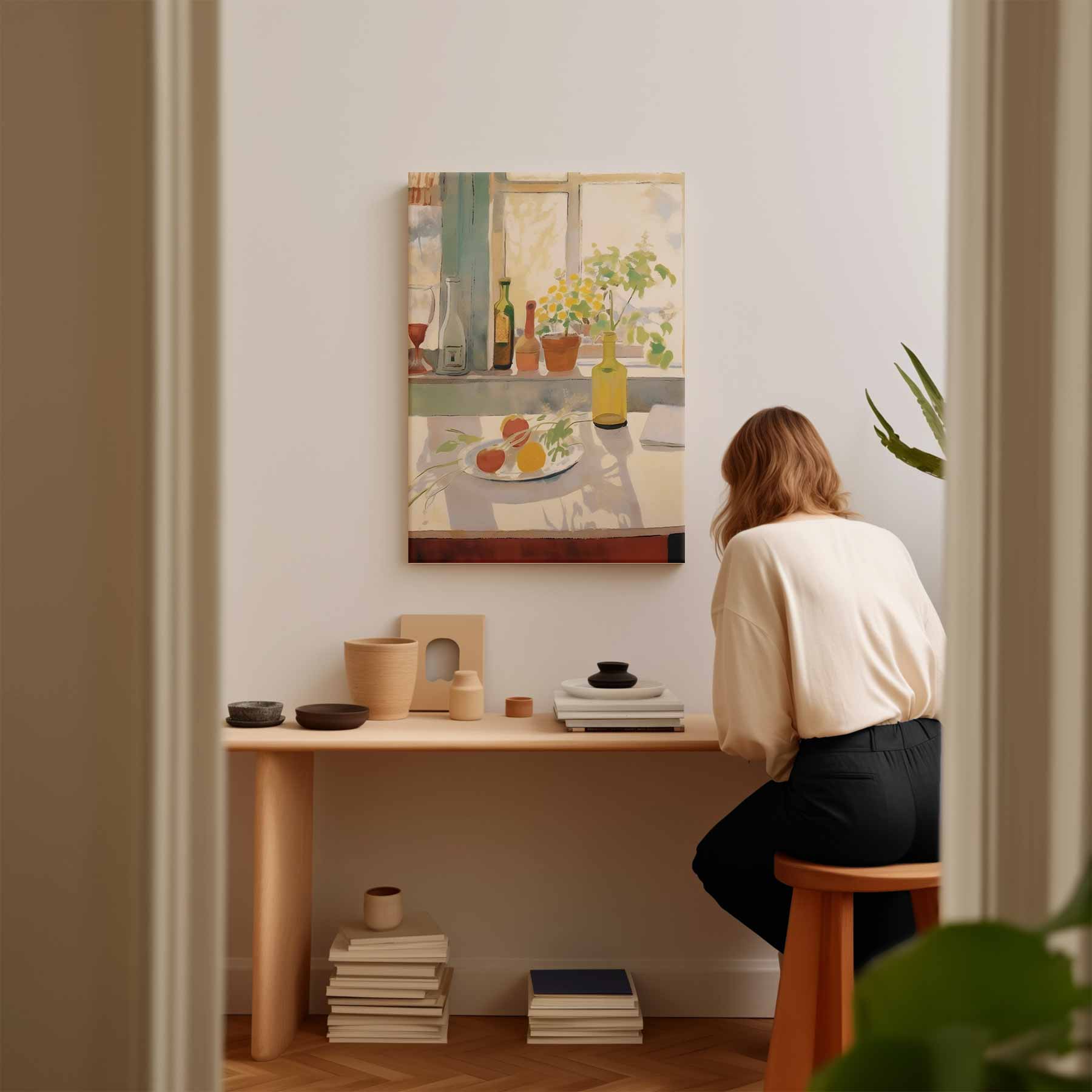 Zomers Stilleven bij het Raam Kunstwerk-canvas-dibond-plexiglas-wanddecoratie-WallArtistic
