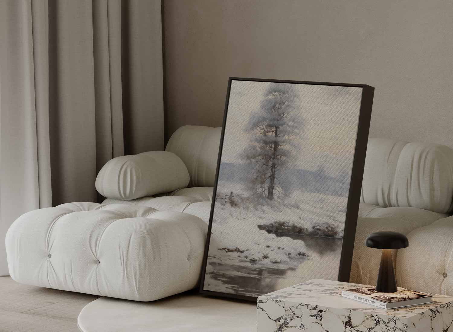Winterlandschap met Sneeuw en Vijver Kunstwerk-canvas-dibond-plexiglas-wanddecoratie-WallArtistic