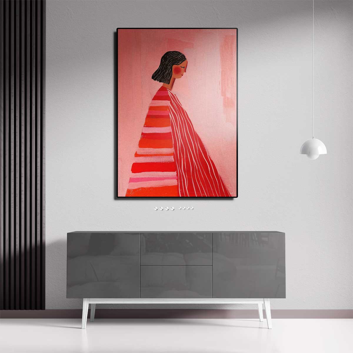 Vrouw in Roze en Rood Kunstwerk-canvas-dibond-plexiglas-wanddecoratie-WallArtistic