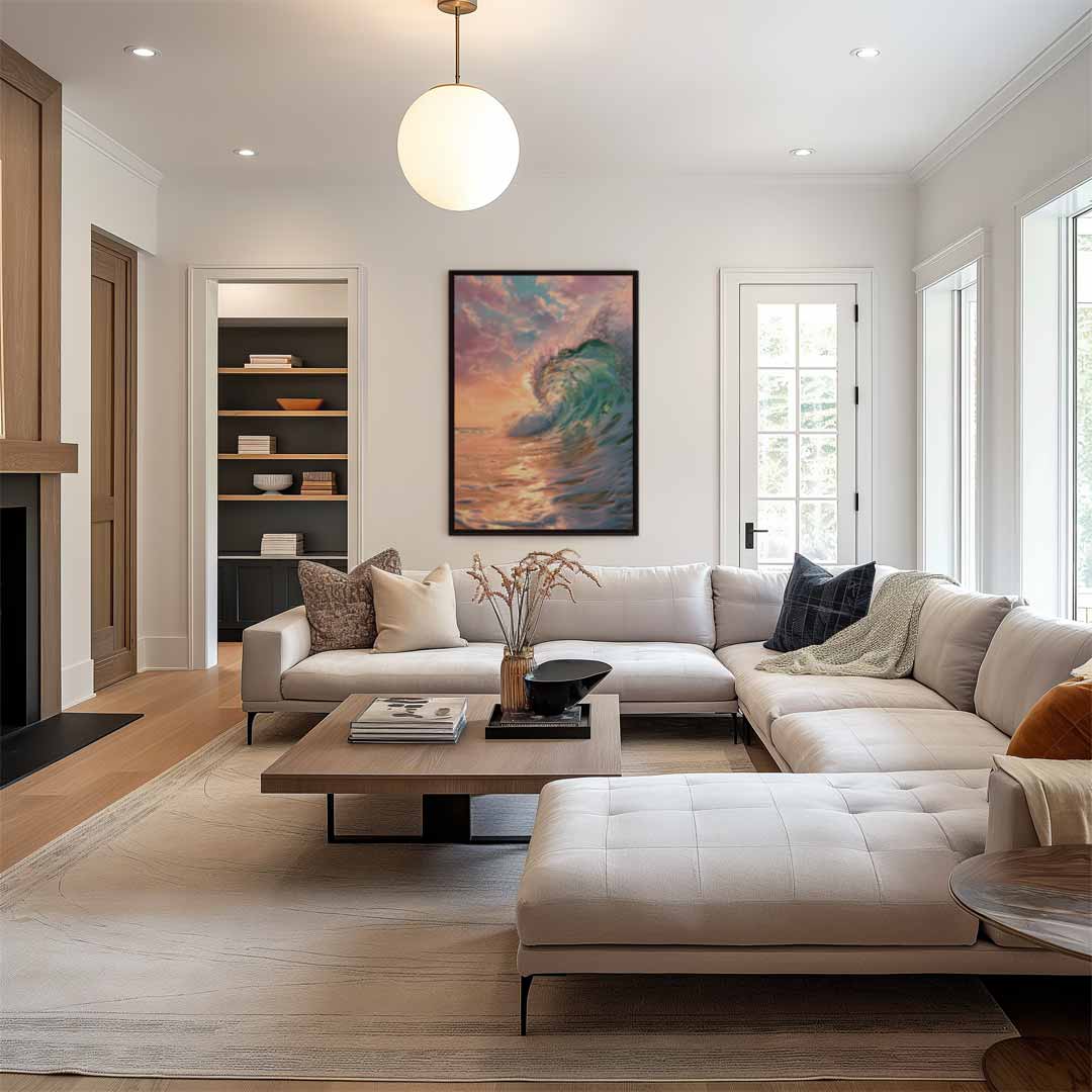 Golven in de Zonsondergang Kunstwerk-canvas-dibond-plexiglas-wanddecoratie-WallArtistic