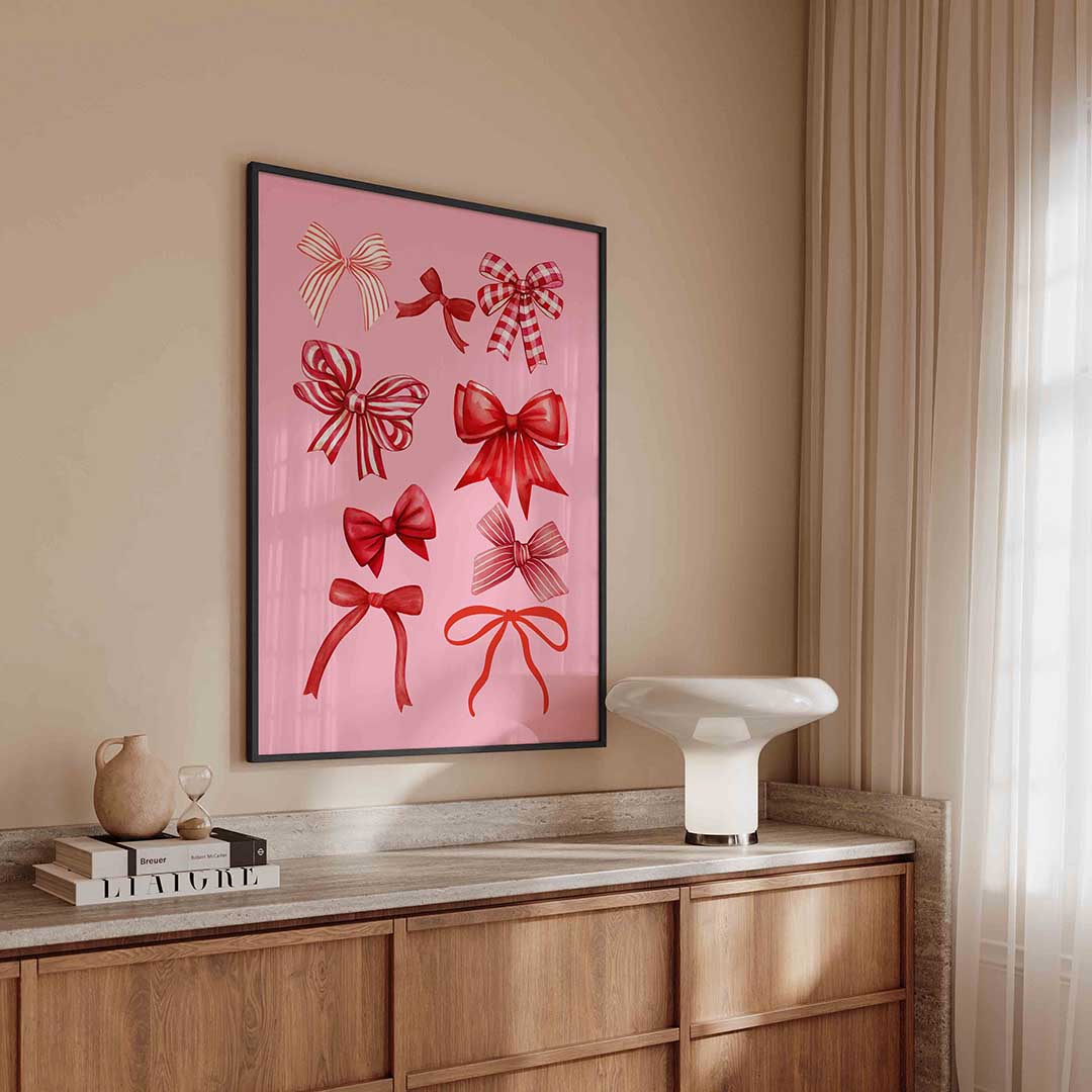 Rode strikken op roze Poster