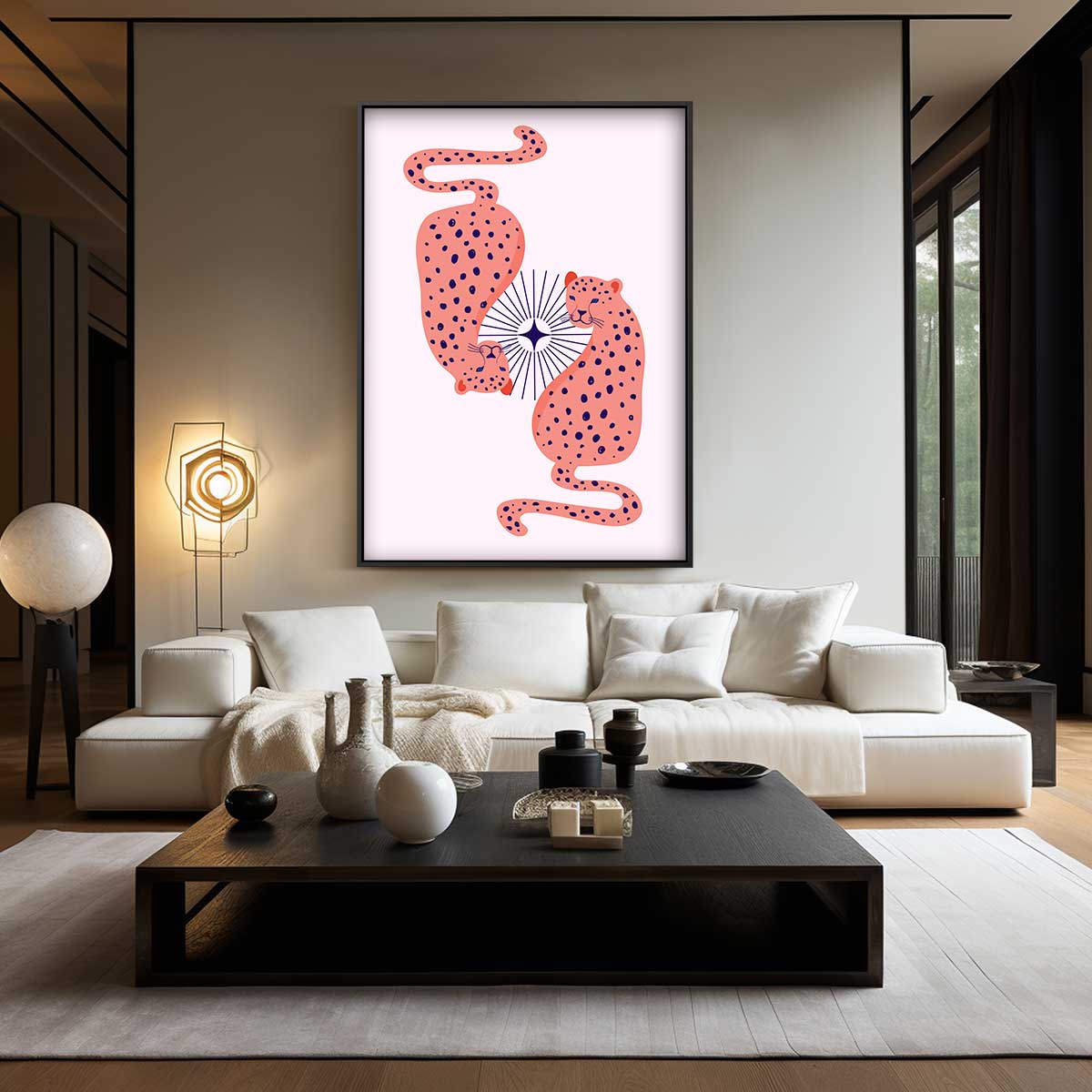 Dromerige Luipaarden op Roze Kunstwerk-canvas-dibond-plexiglas-wanddecoratie-WallArtistic
