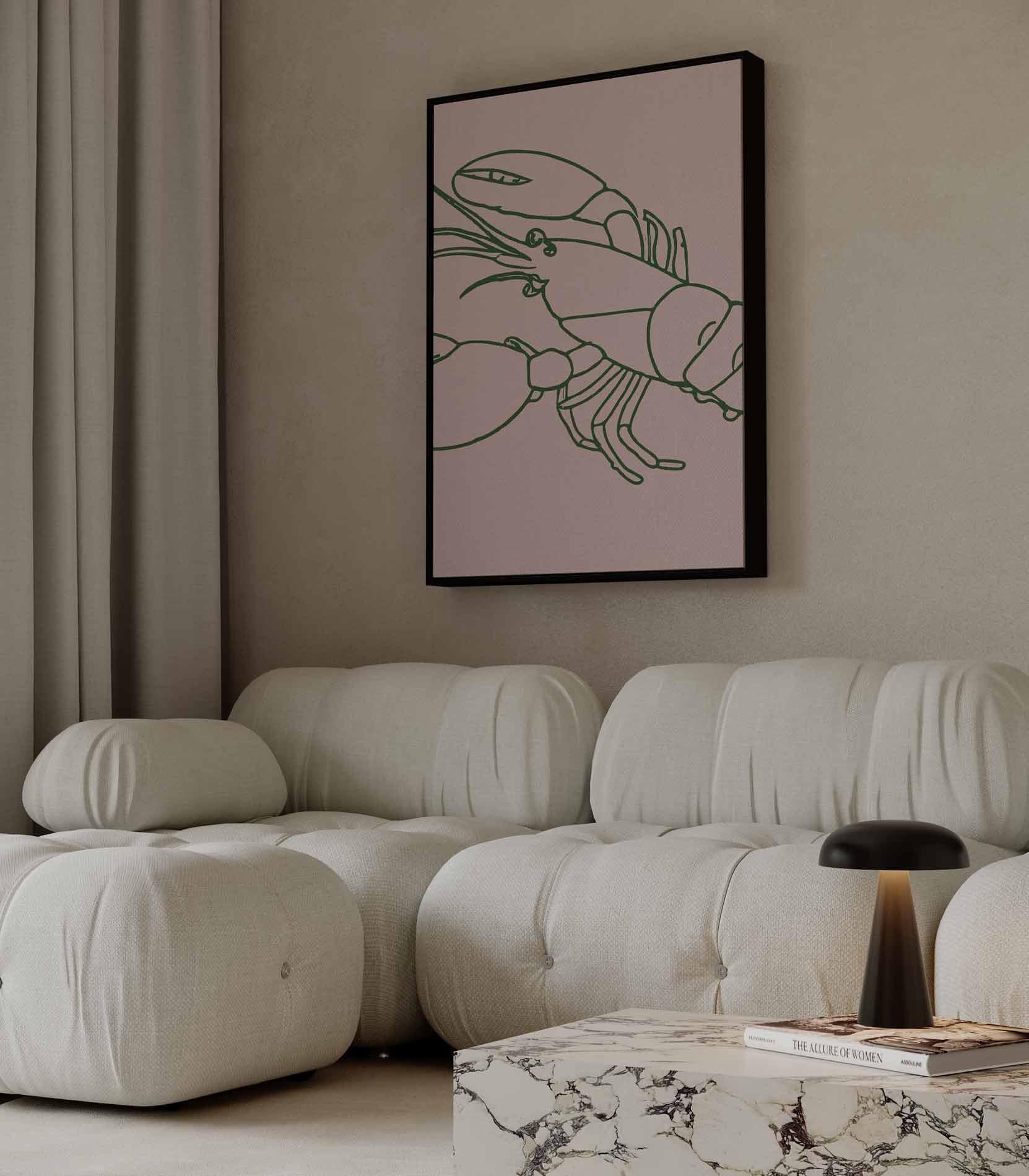 Minimalistische Kreeftenlijntekening Kunstwerk-canvas-dibond-plexiglas-wanddecoratie-WallArtistic