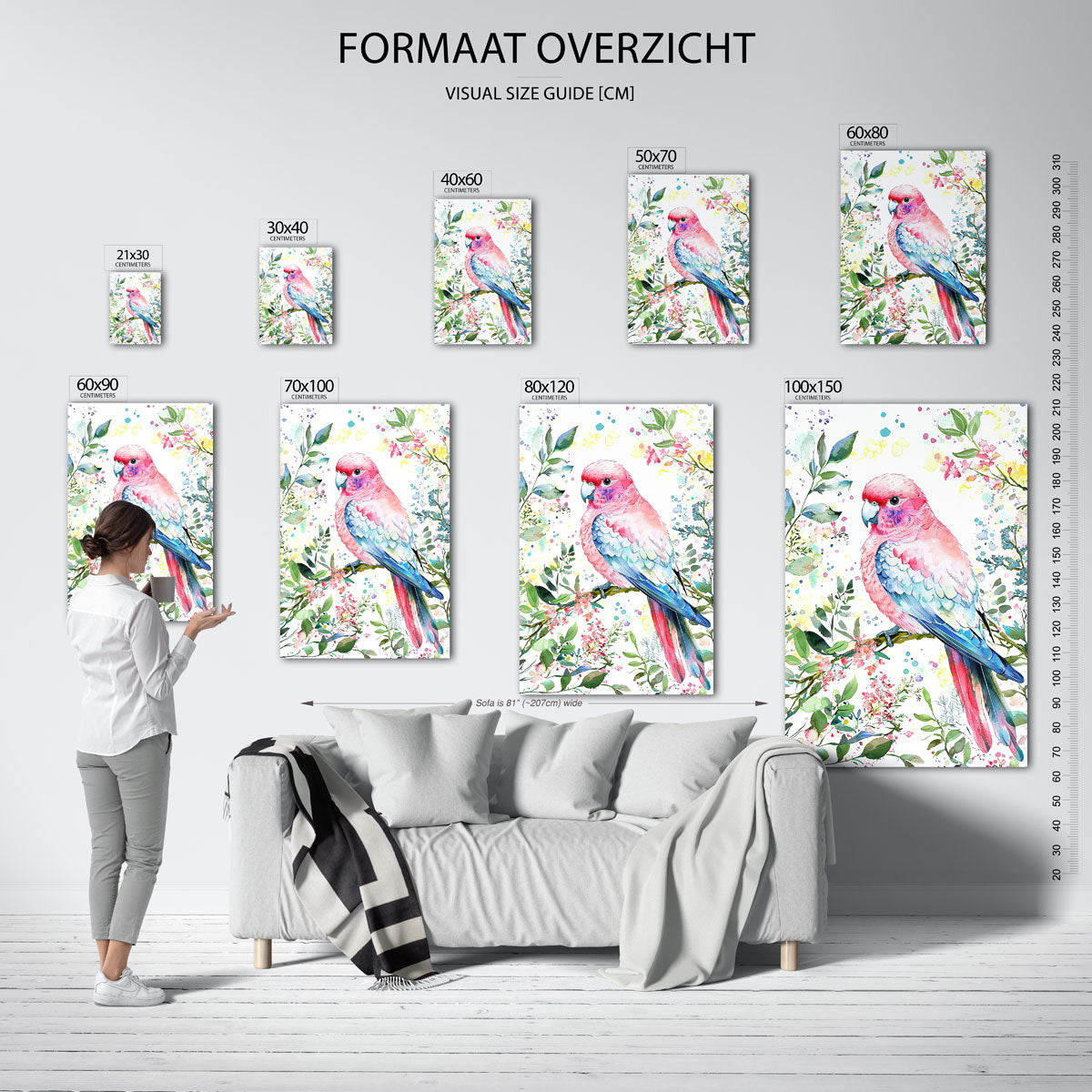 Papegaai met bloemen Poster