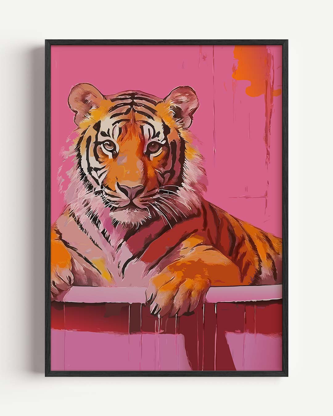 Vrolijke Tijger op Roze Achtergrond Poster