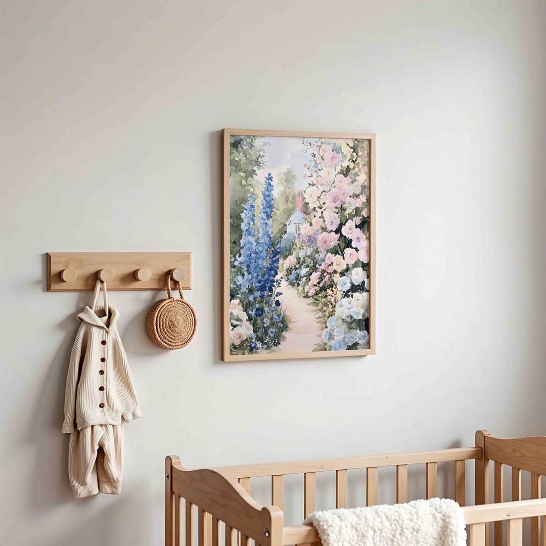 Bloementuin met huisje Poster