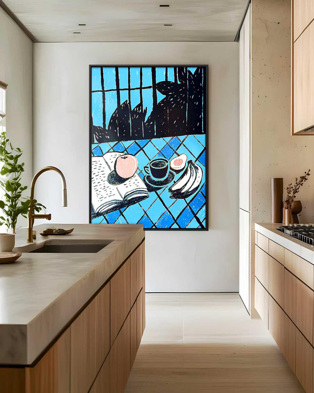 Ontspannen Ontbijt in Blauw Kunstwerk-canvas-dibond-plexiglas-wanddecoratie-WallArtistic