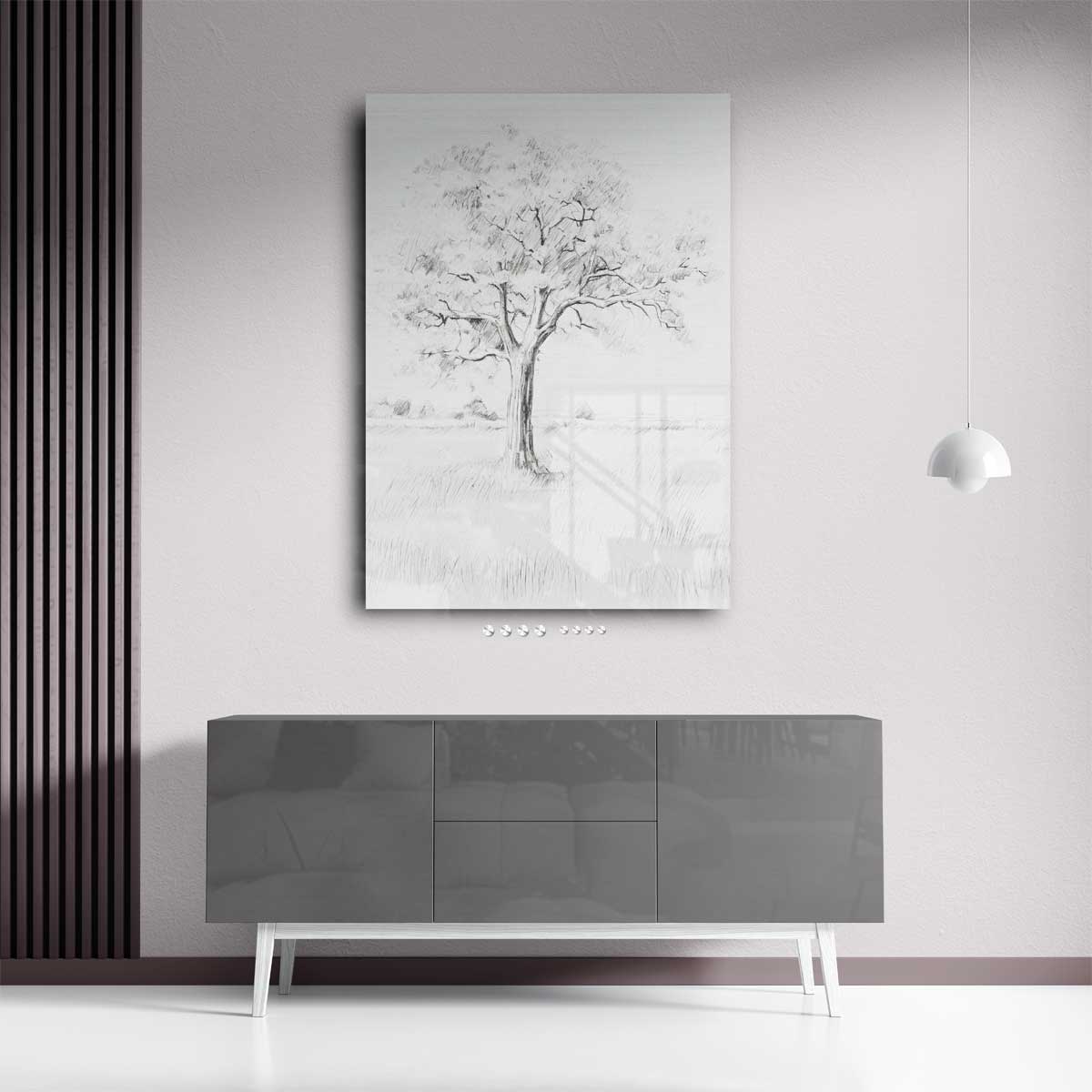 Boom in Potloodschets Kunstwerk-canvas-dibond-plexiglas-wanddecoratie-WallArtistic