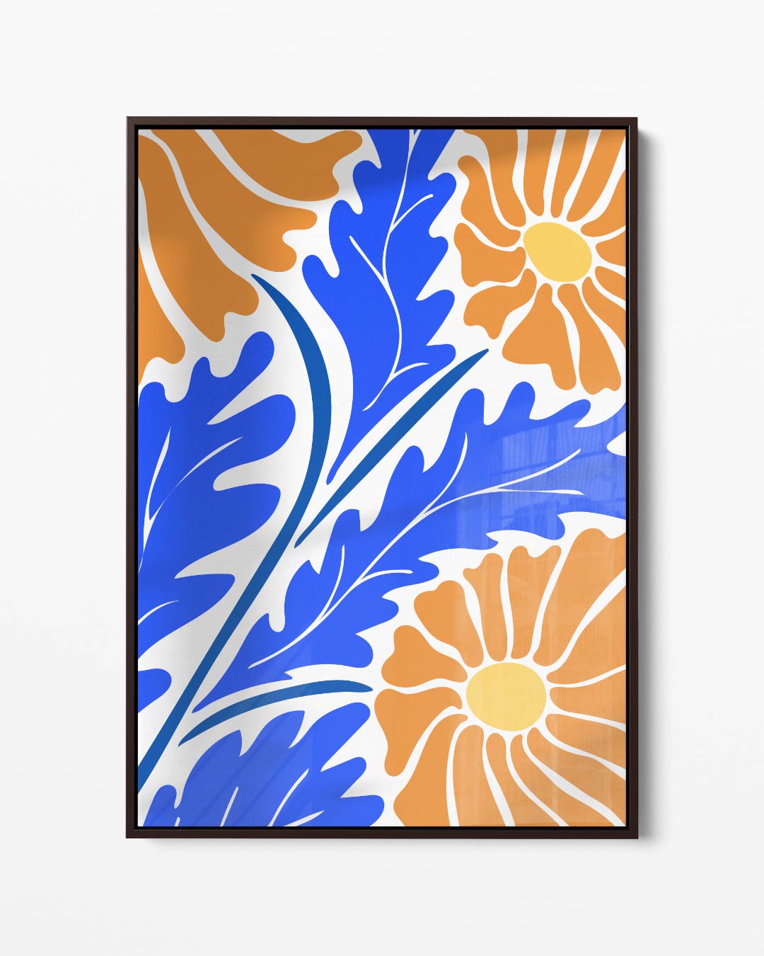 Bloeiend Blauw Oranjetapijt Kunstwerk-canvas-dibond-plexiglas-wanddecoratie-WallArtistic
