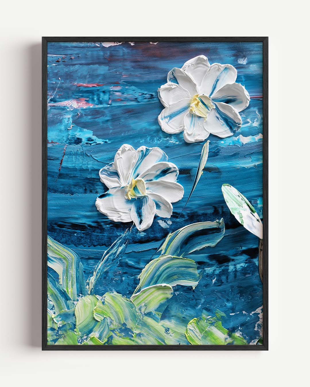 Bloemenpracht in Blauwe Penselen Poster