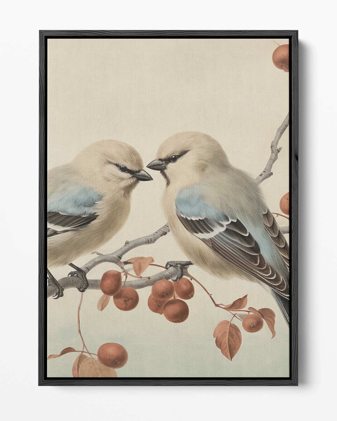 Vogelpaar op Tak Kunstwerk-canvas-dibond-plexiglas-wanddecoratie-WallArtistic
