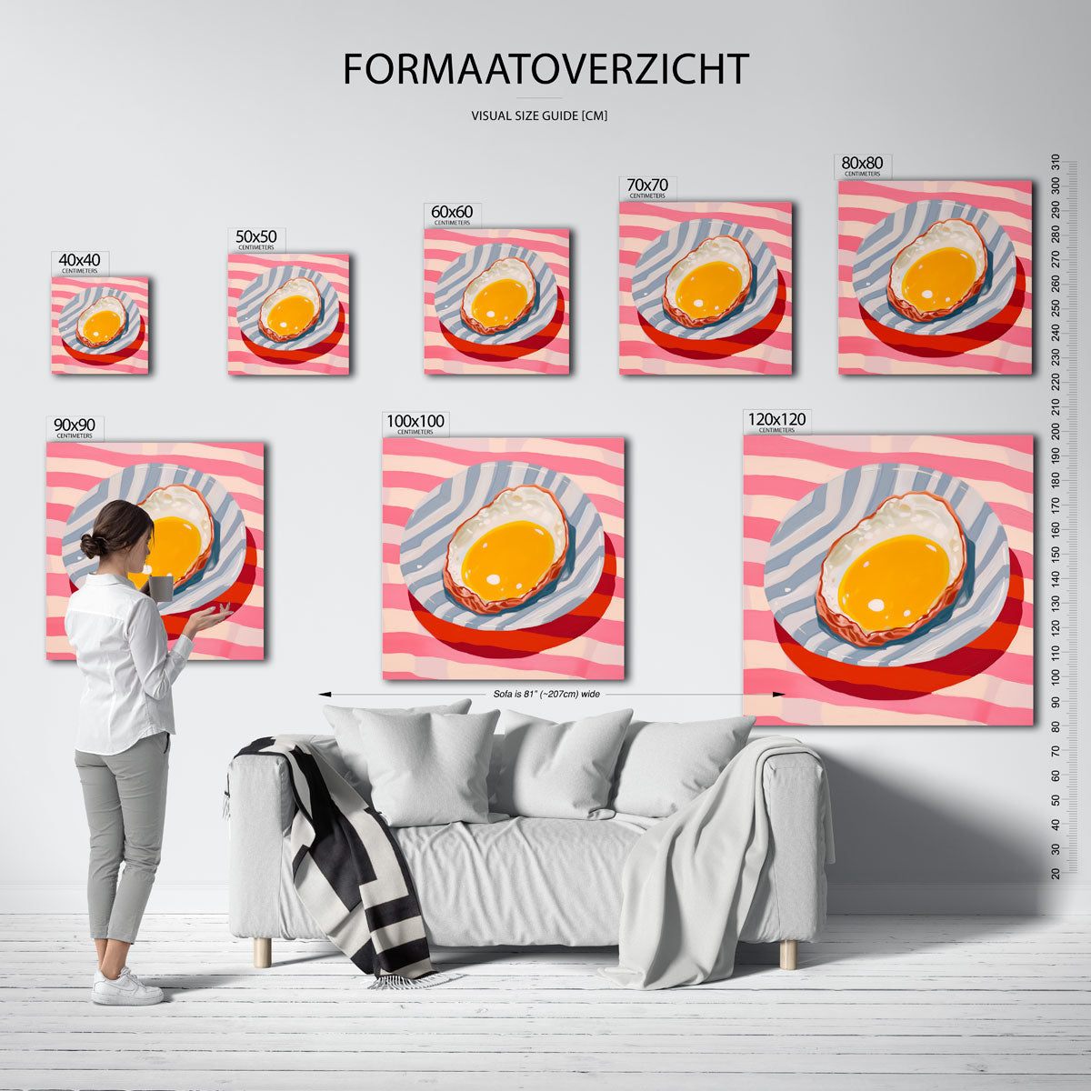 Gebakken ei op gestreept bord Poster