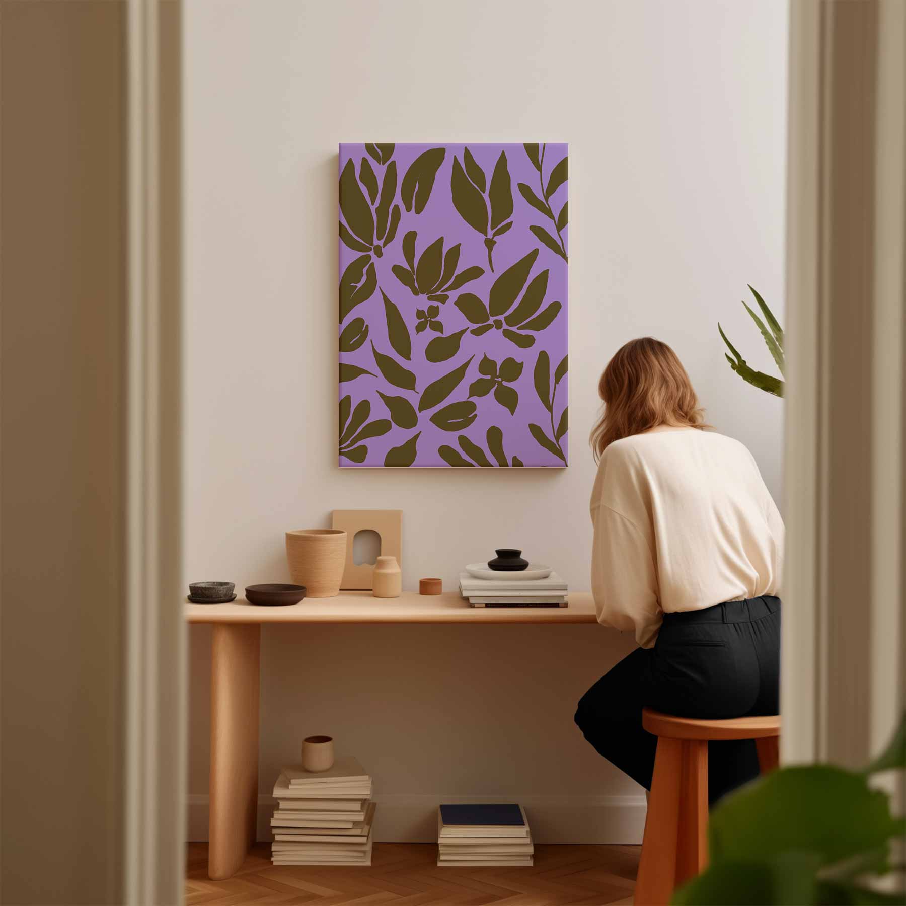Bloemendans in Bruin en Lavendel Kunstwerk-canvas-dibond-plexiglas-wanddecoratie-WallArtistic