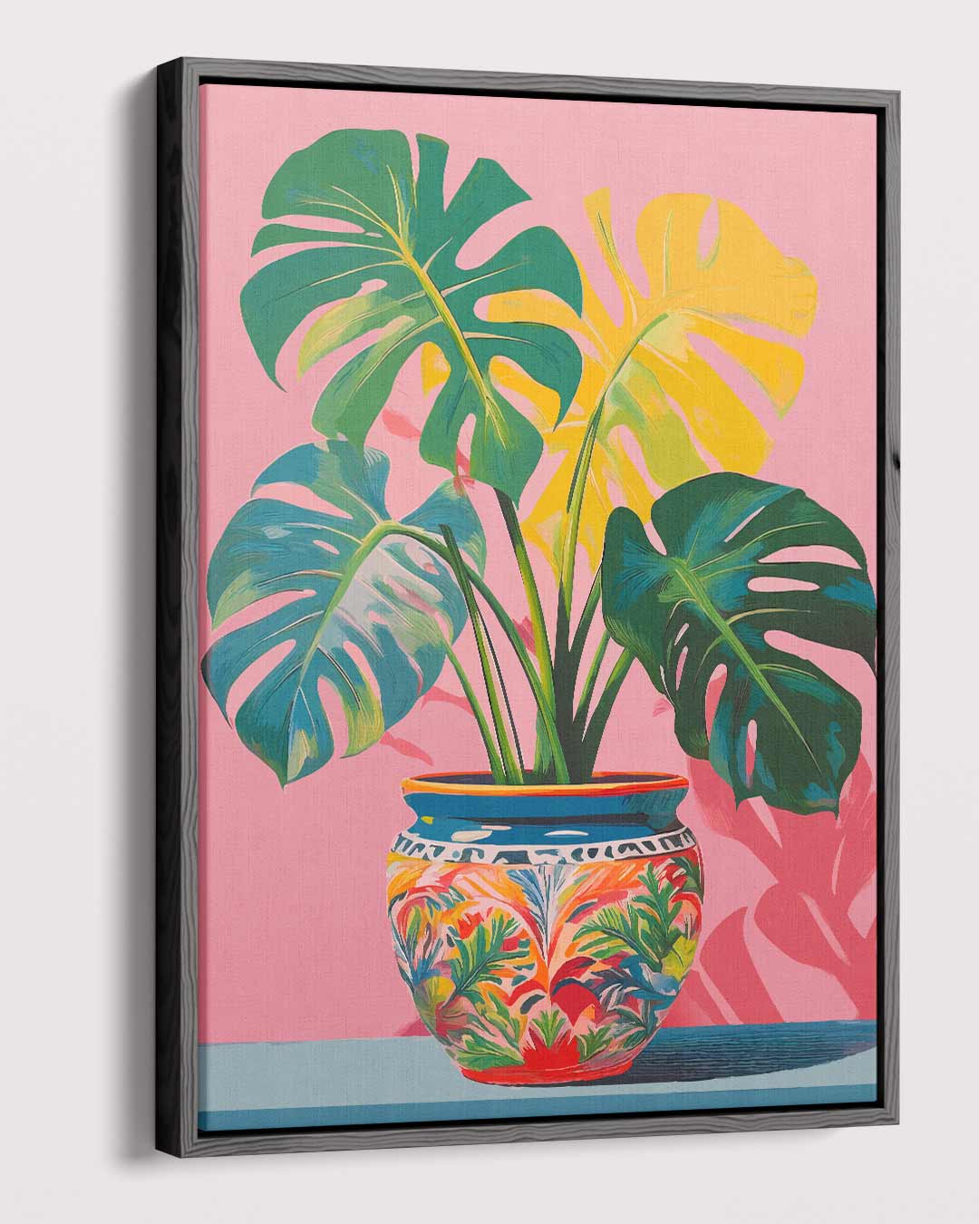 Tropische Monstera in Vrolijke Pot Kunstwerk-canvas-dibond-plexiglas-wanddecoratie-WallArtistic