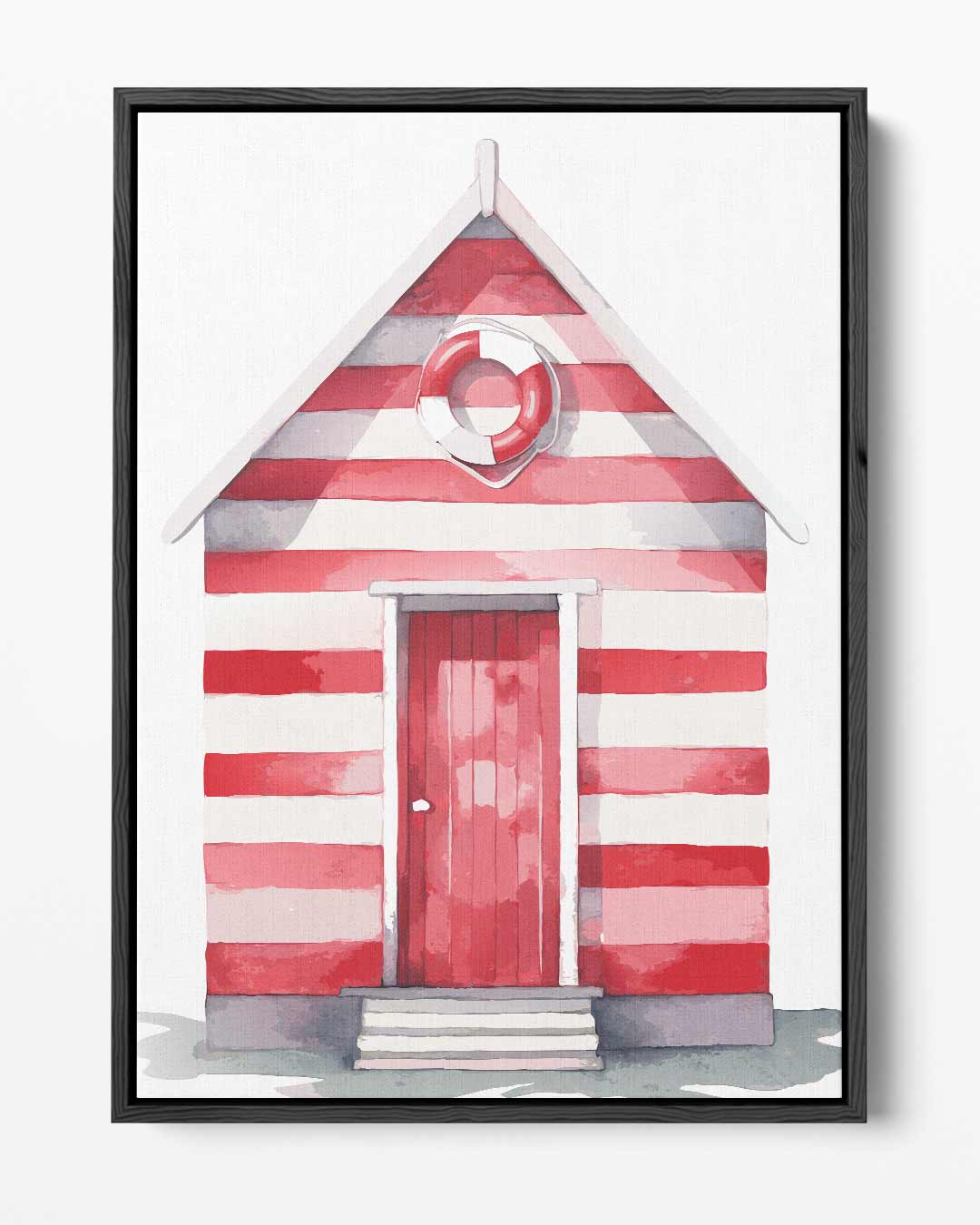 Strandhuisje in Streepjeskleuren Kunstwerk-canvas-dibond-plexiglas-wanddecoratie-WallArtistic