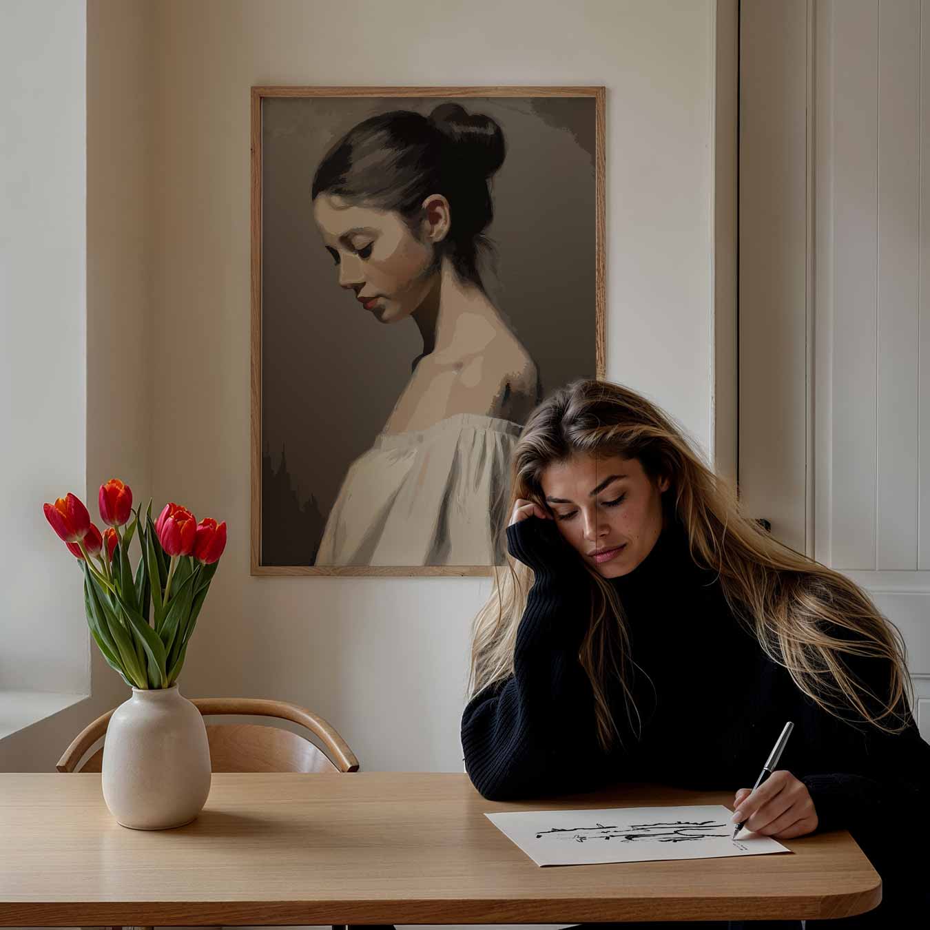 Elegante Portretposter van Vrouw in Bruin Poster