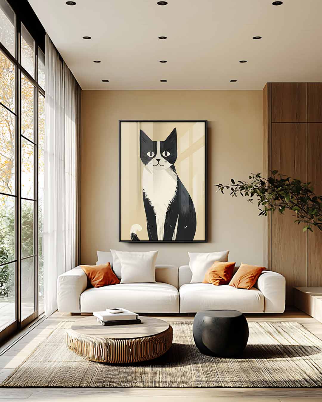 Stijlvolle Kat Illustratie Kunstwerk-canvas-dibond-plexiglas-wanddecoratie-WallArtistic