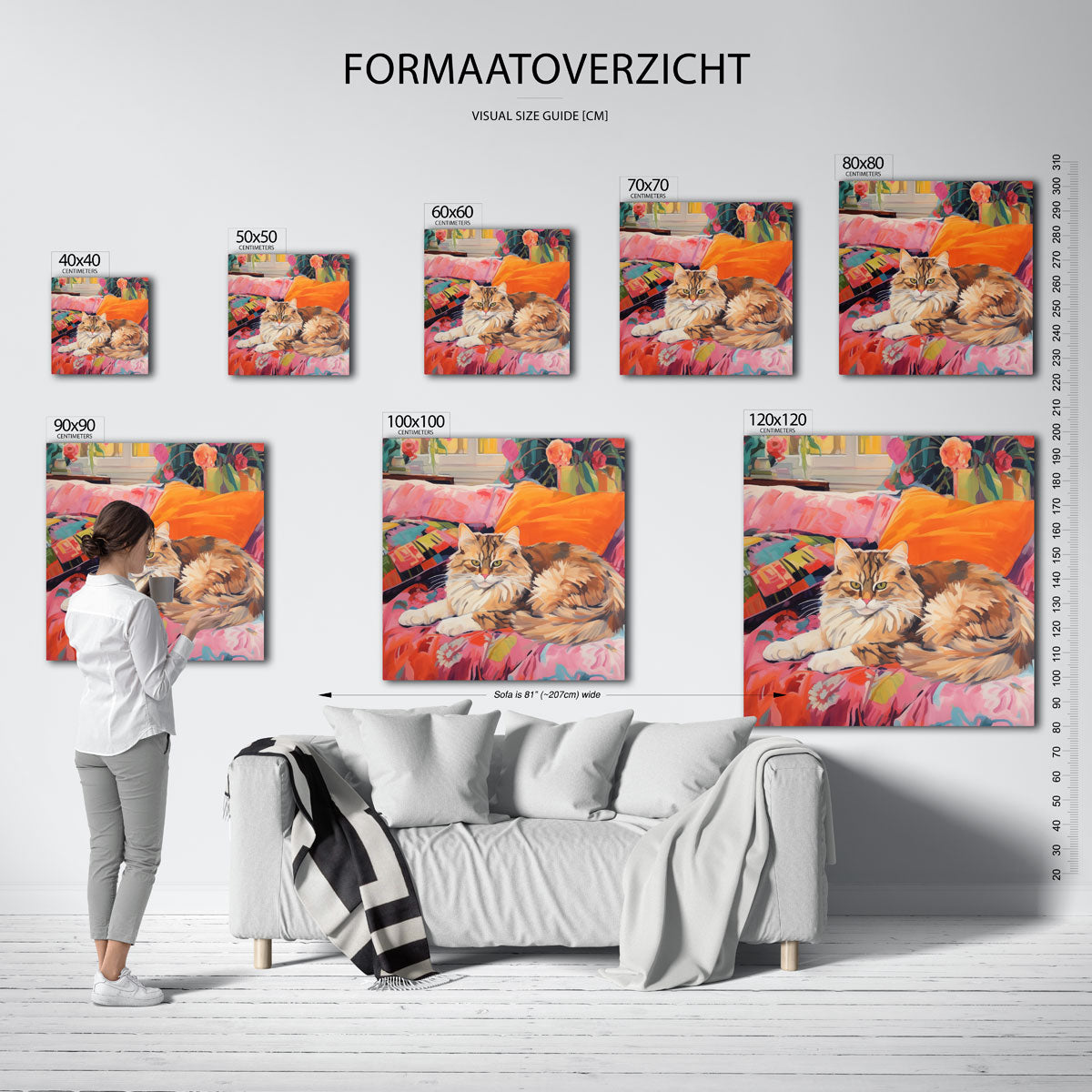Kat op kleurrijke bank Poster