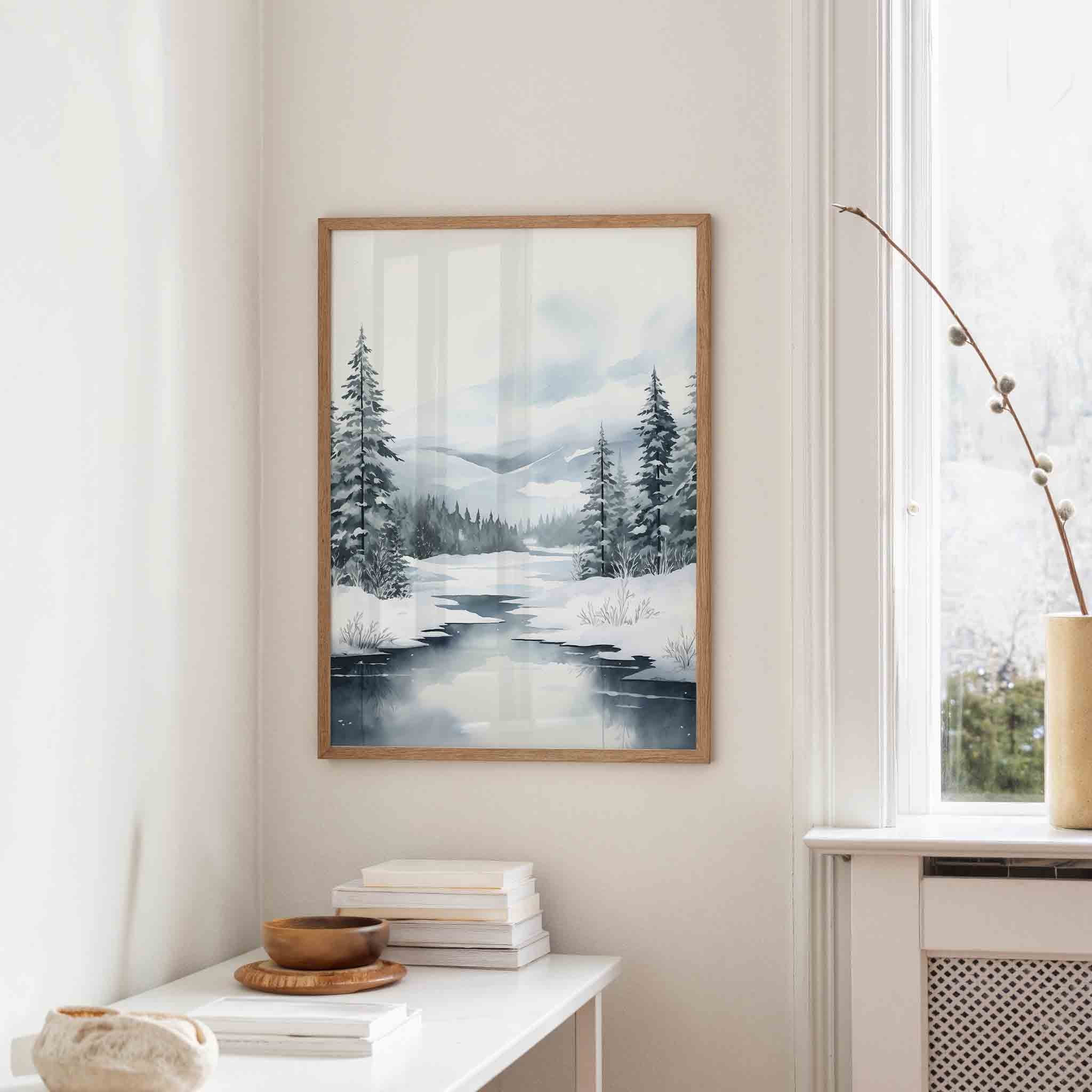 Winterlandschap met dennenbomen Poster