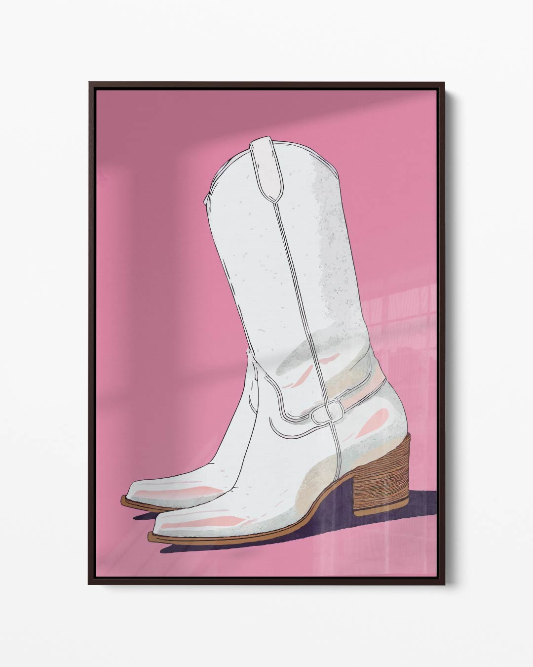 Witte Cowboylaarzen op Roze Achtergrond Kunstwerk-canvas-dibond-plexiglas-wanddecoratie-WallArtistic