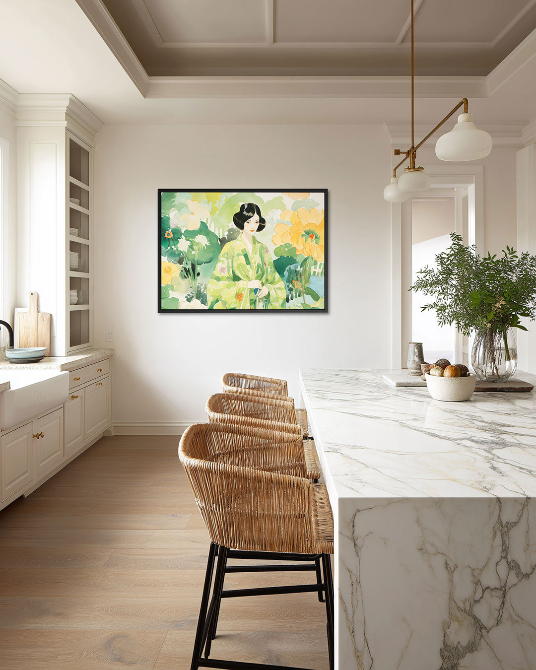 Vrouw in bloemen Kunstwerk