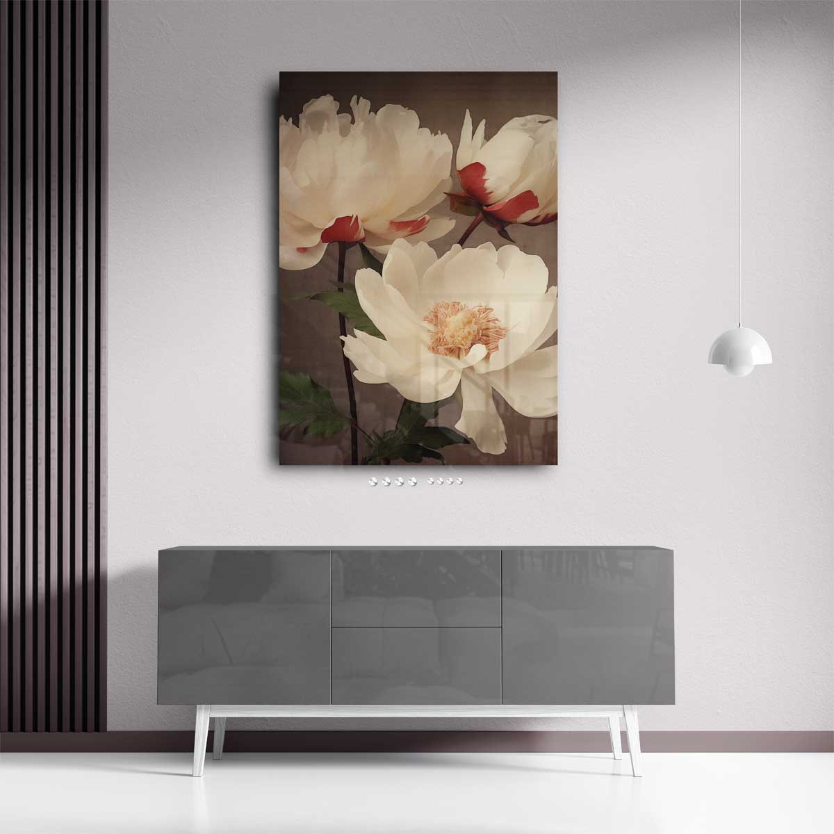 Elegantie van Witte Pioenrozen Kunstwerk-canvas-dibond-plexiglas-wanddecoratie-WallArtistic