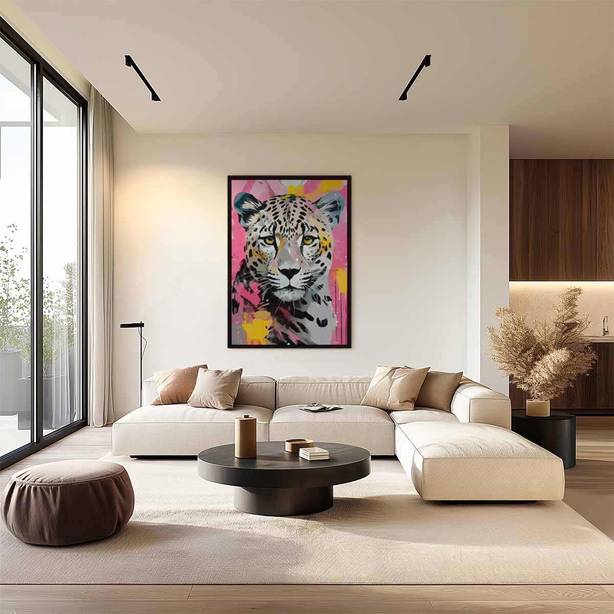 Kleurrijke Luipaardkunst Kunstwerk-canvas-dibond-plexiglas-wanddecoratie-WallArtistic