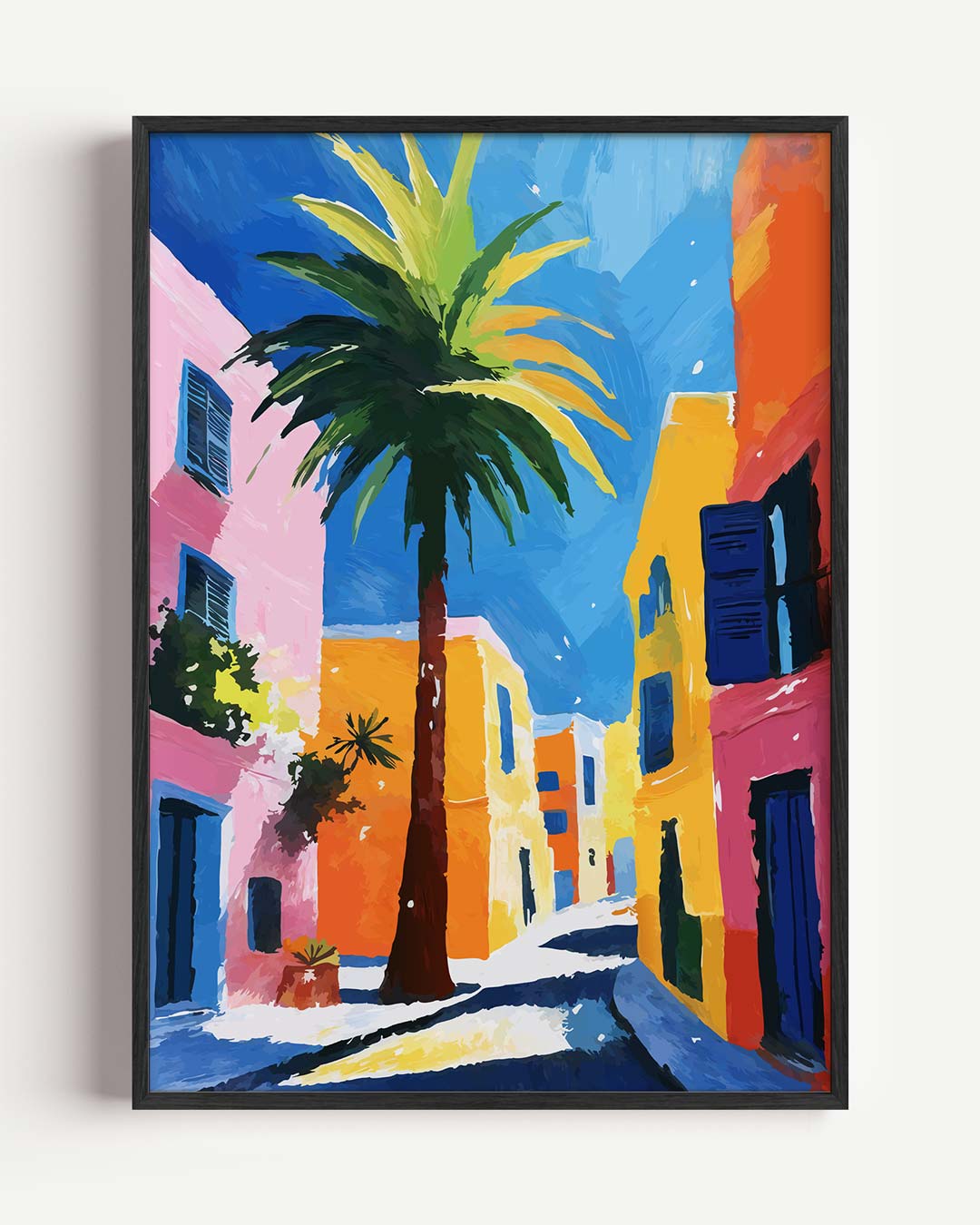Kleurrijke Straat met Palmbomen Poster