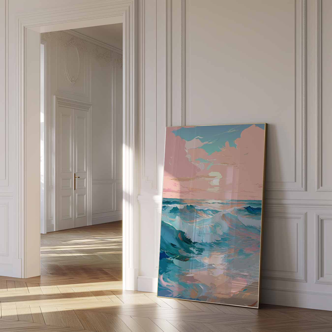 Dromerige Oceaangolven bij Zonsondergang Poster