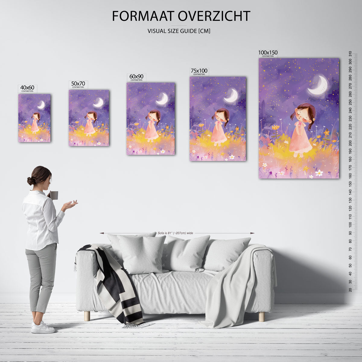 Dromerig meisje onder sterren Kunstwerk